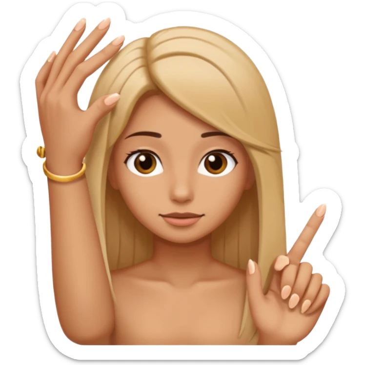 close-up of fingers with natural nails touching a single hair strand, iOS emoji style sticker