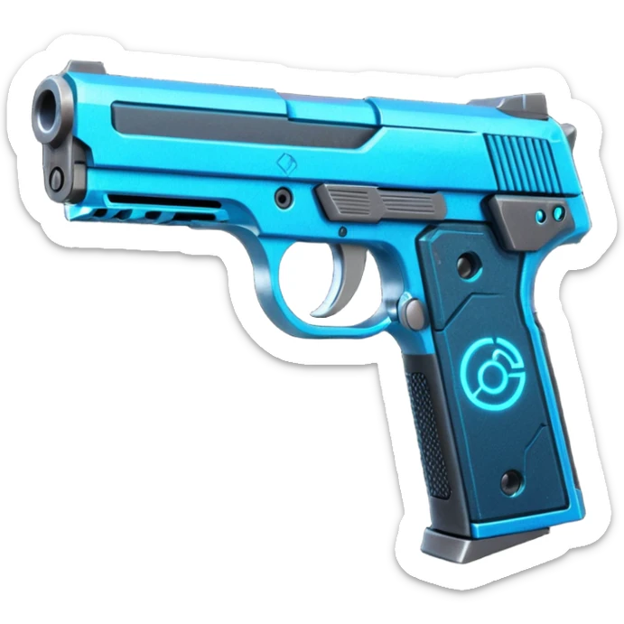 the image is the icon for a videogame  item. futuristic cyberpunk -ready to equip- it is master craftsmanship [ unequipped item ]
It is a magsec4 pistol with a mini-holo - neatly staged 3/4 profile view sticker