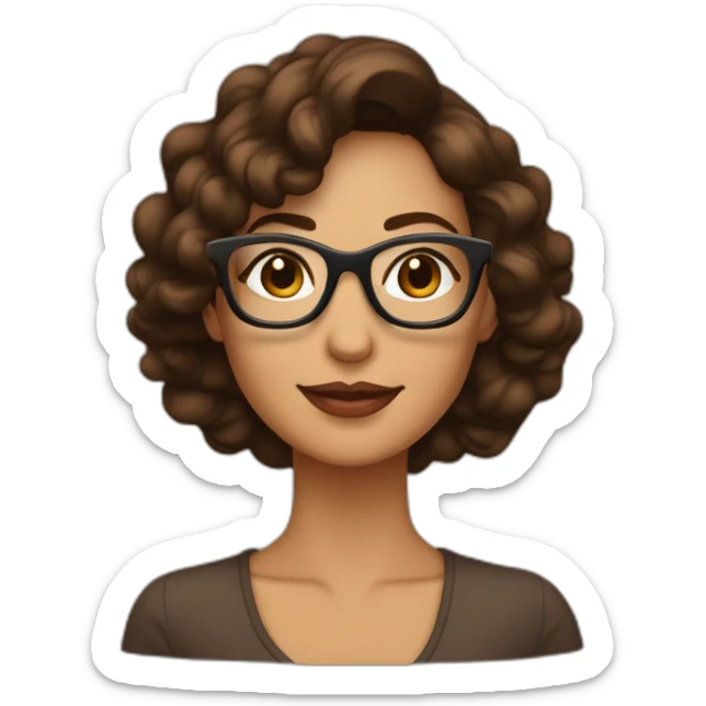 Mujer con cabello ondulado castaño oscuro, morena, con lentes cuadrados color café  sticker