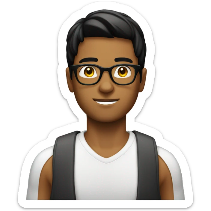 young man tanned whit black hair straight whit glasses circular  sticker