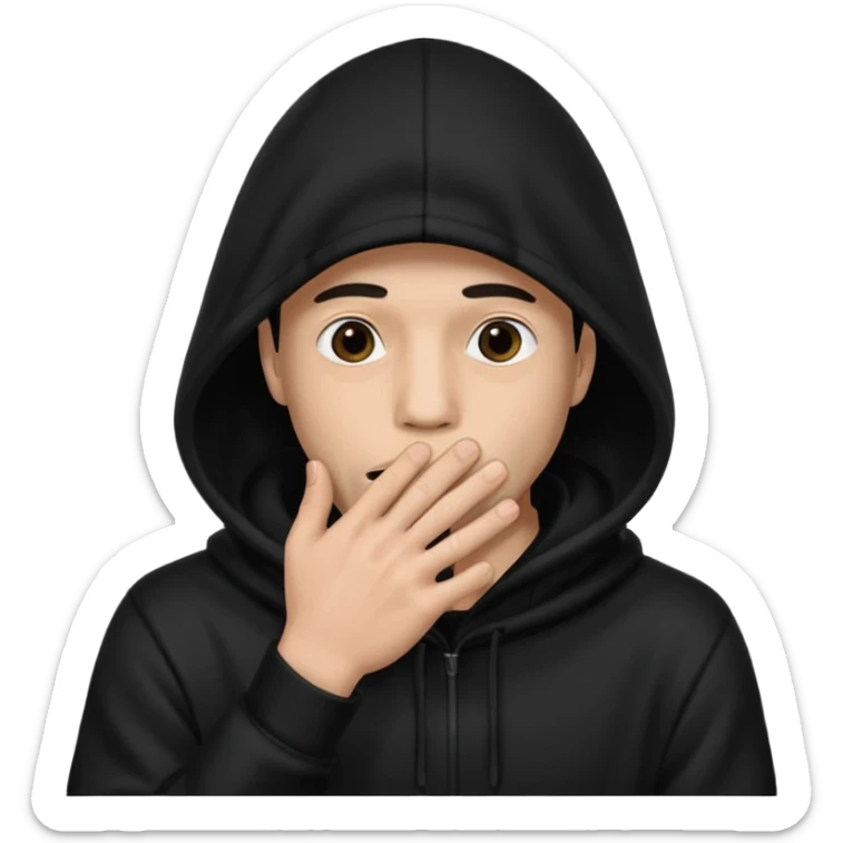 fait un homme avec une cagoule noir qui couvre sa tête, ses mains doivent être sur sa bouche comme si il se la cachait  sticker
