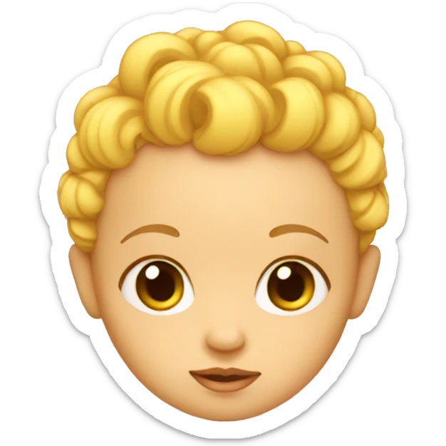 yellow baby, no hair, curl on top of head sticker