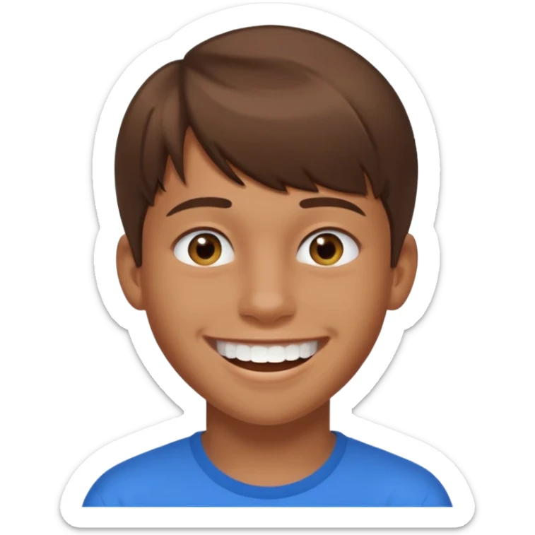 16 yr old boy, brown hair, straight, big smile, white teeth, tanned skin, bangs sticker
