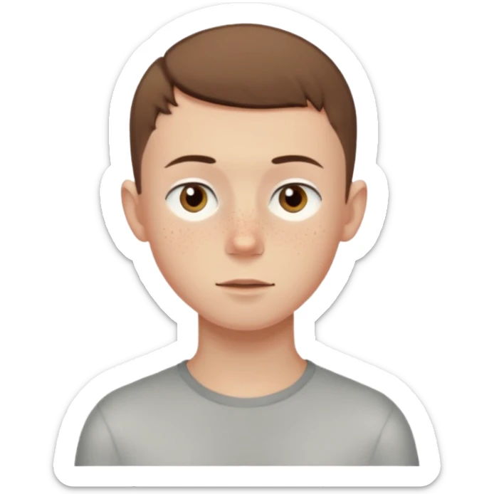 a skinny pale boy with very short buzzcut brown hair and a bit of freckles sticker