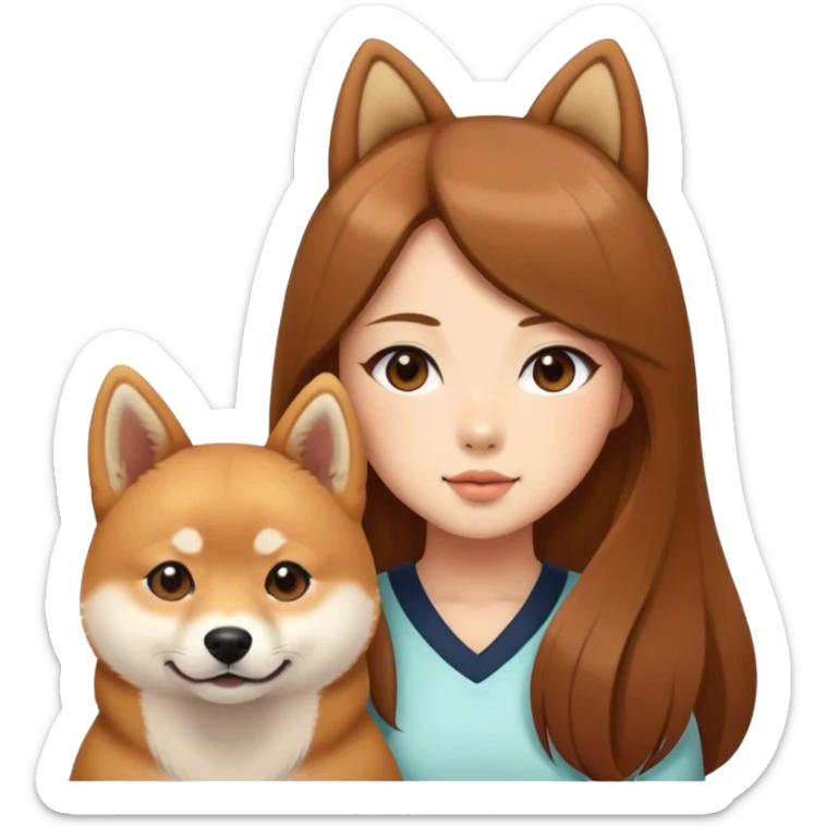 girl long brown hair with a Shiba Inu sticker