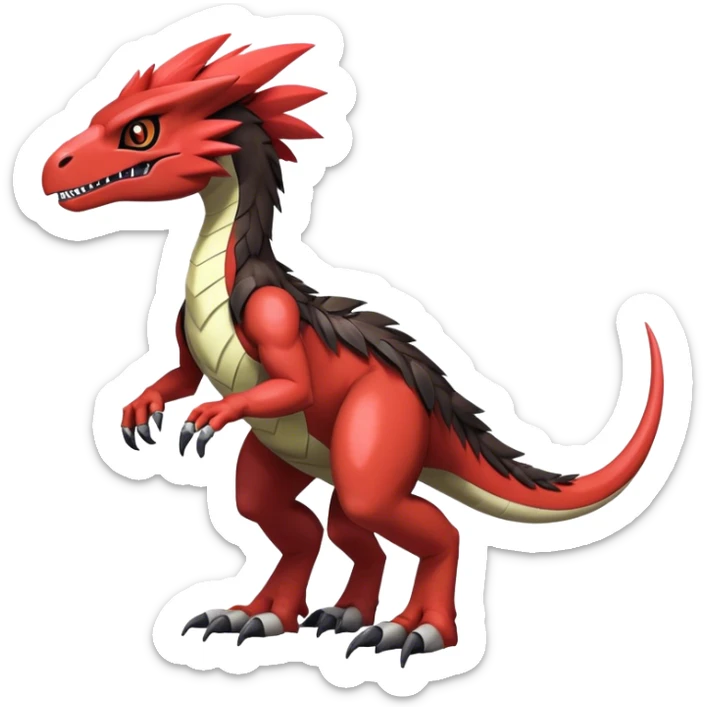 Dark Furry feather-mane Cool Edgy shiny Digimon-Fakemon-Guilmon-Velociraptor-Dinosaur-Drake full body   sticker