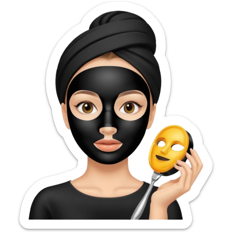 young woman with black facial treatment mask, skincare style spaces beauty sticker
