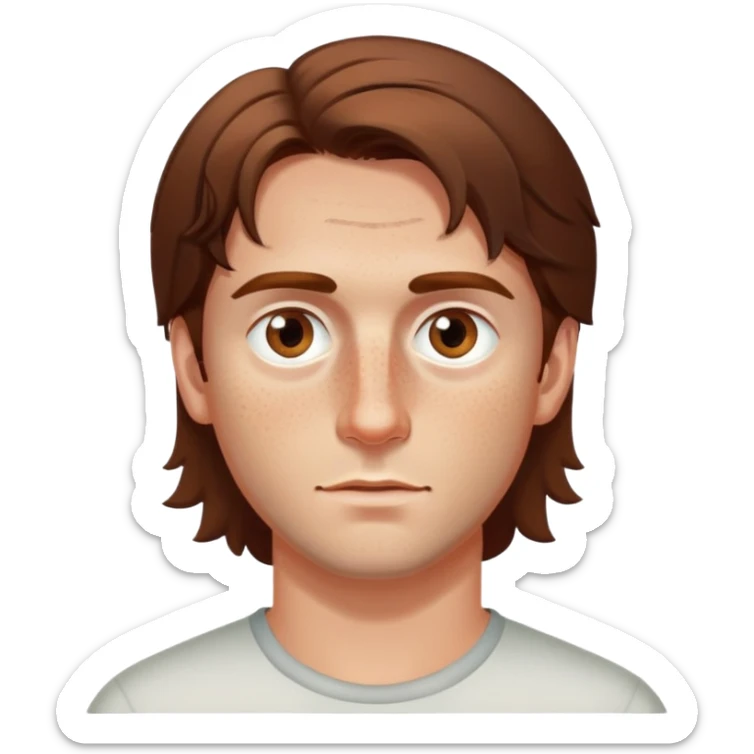 Polish man with medium length brown hair and freckles around his left eye sticker