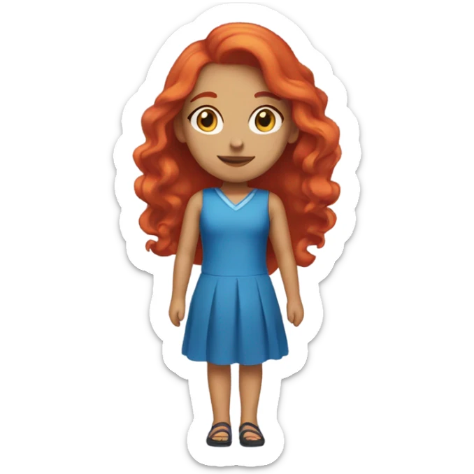 Girl, red hair, colorful makeup, blue dress sticker
