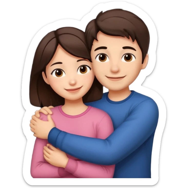 Girl and boy couple Both peach skin and darkish brown hair hugging emoji dont make them look forward sticker