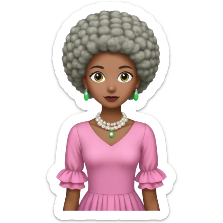 Brown woman with a very very stylish gray Afro  wearing pink and green dress  and pearl blouse with sleeves sticker