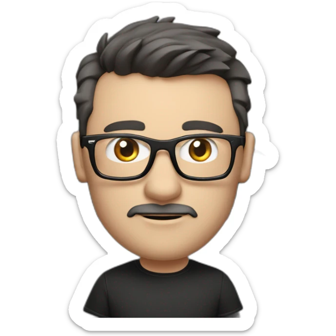 small-cartoonish-middle-age-lean-white-man,without-facial-hair,-with-black-hair-&-glasses-wearing-black-Tesla-T-shirt,-inside-black-tesla-model-3, full car front view sticker