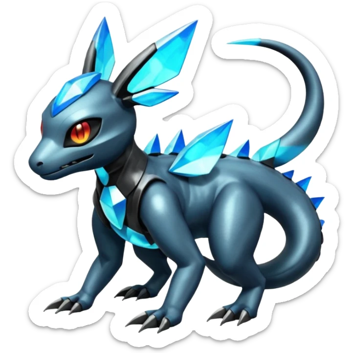 Shiny Futuristic Dusclops-Dusknoir-Salandit-Glaceon-Fakémon-hybrid-creature (full body)  sticker