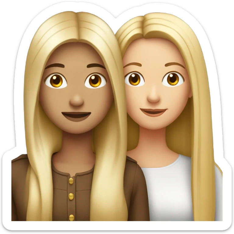 beautiful woman with long straight blonde hair hugging beautiful woman with long straight brown hair sticker