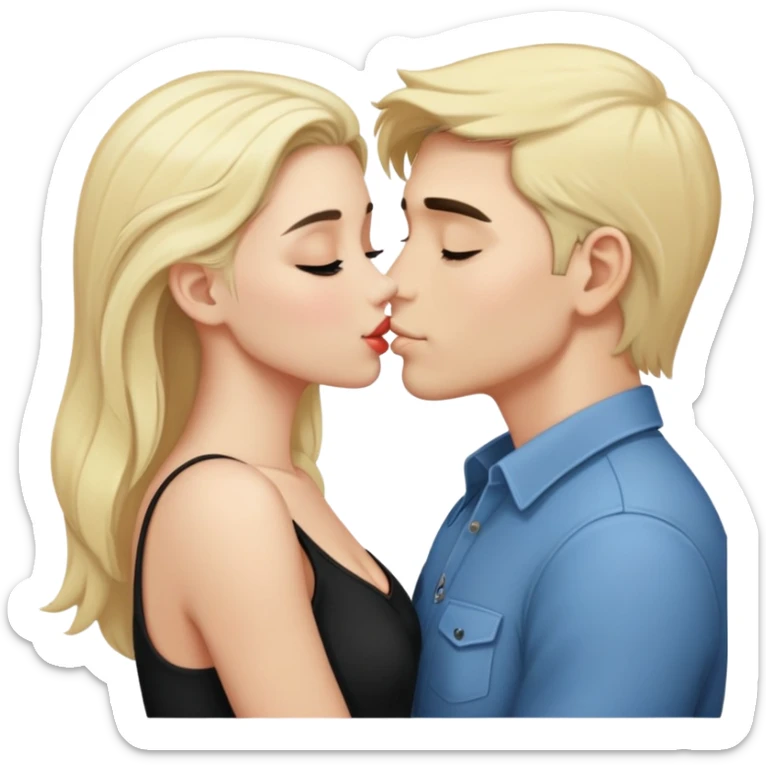 white man with blonde hair kissing girl with black hair sticker