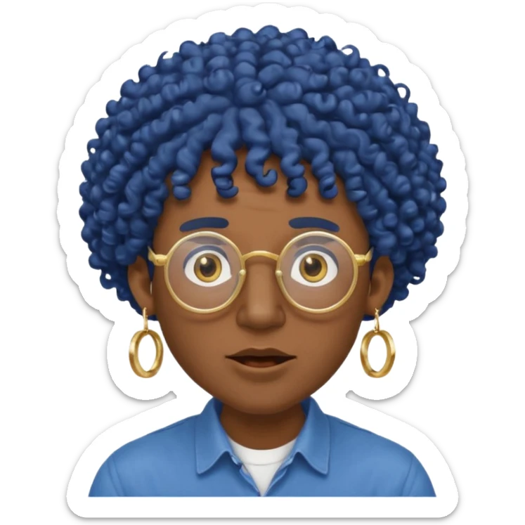 dark blue haired man curly hair and big earrings and spectacles surprised and hat wearing sticker