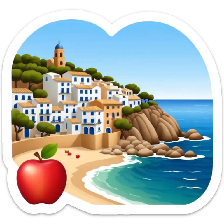 Calella de Palafrugell, charming coastal village in Catalonia, apple emoji style, no frame or border sticker