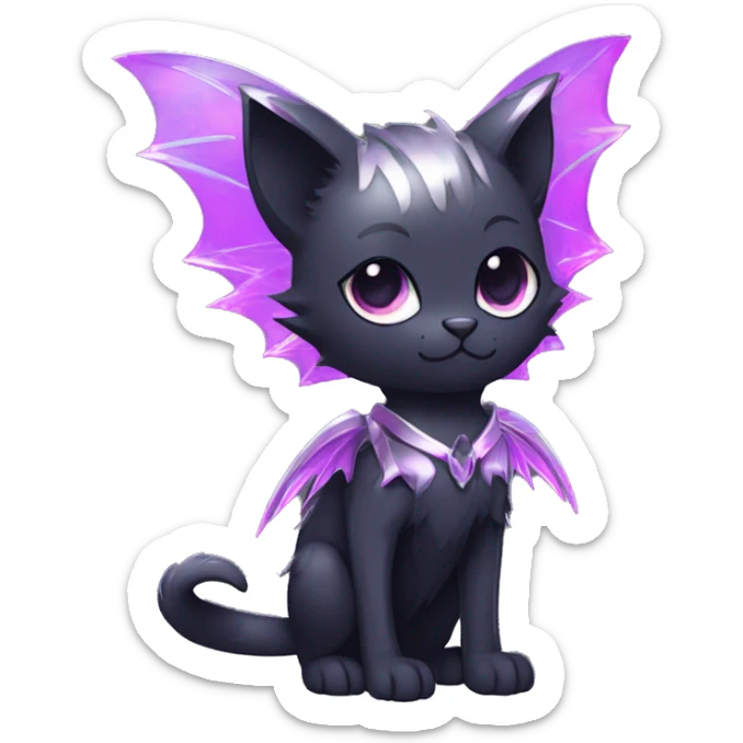 Shiny Cool Punk Black beautiful fantasy Kawaii Ethereal Sona Fakemon-cat-animal with edgy bat-wings-ears Full Body sticker