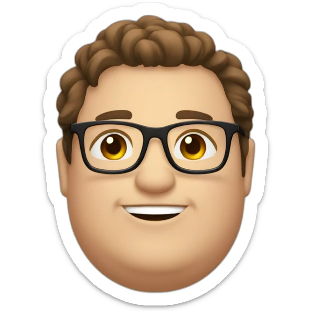 Chubby man with brown hair wearing black glasses smiling and loving me sticker