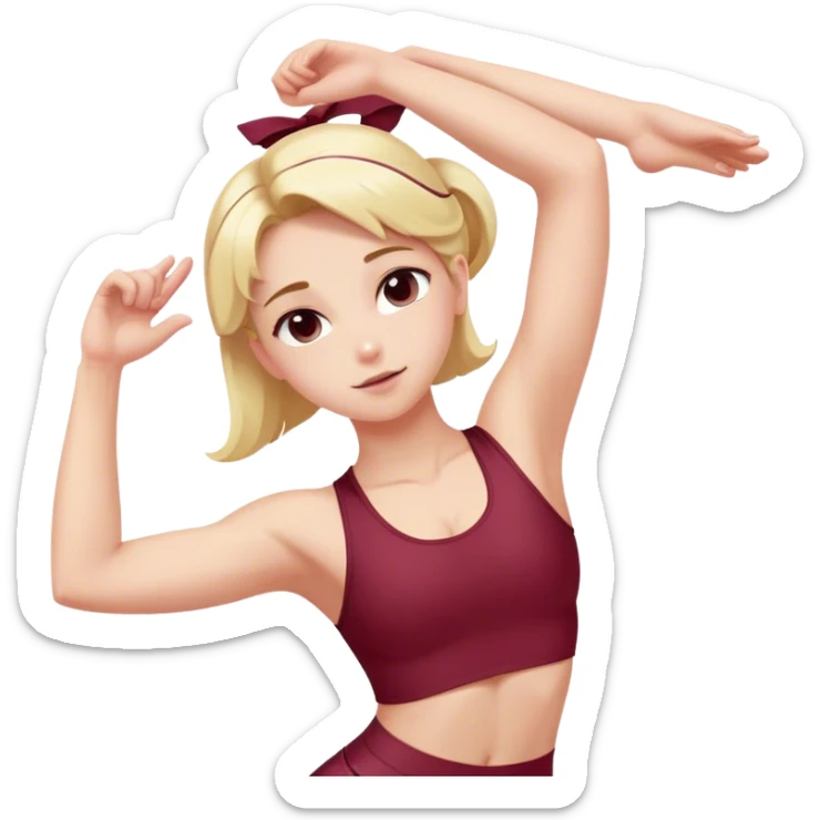 angelic blonde girl stretching in Burgundy  gym  sticker