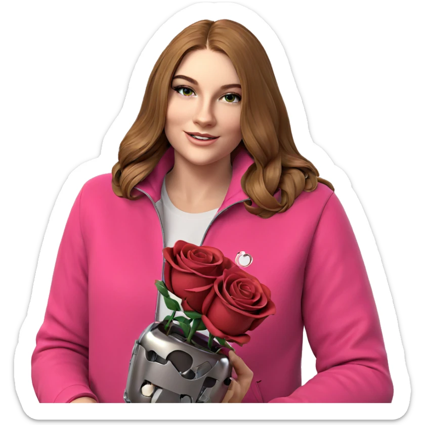 smiling girl with robot rose sticker
