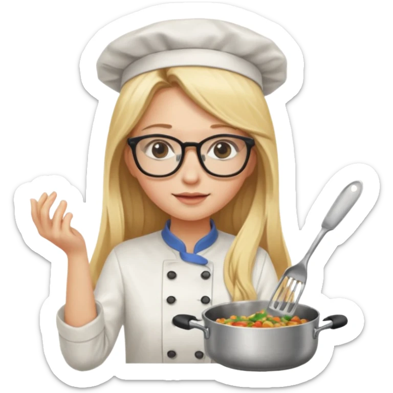 je voudrai un emoji d'une fille aux cheveux longs et blonds avec des lunettes entrain de cuisiner sticker