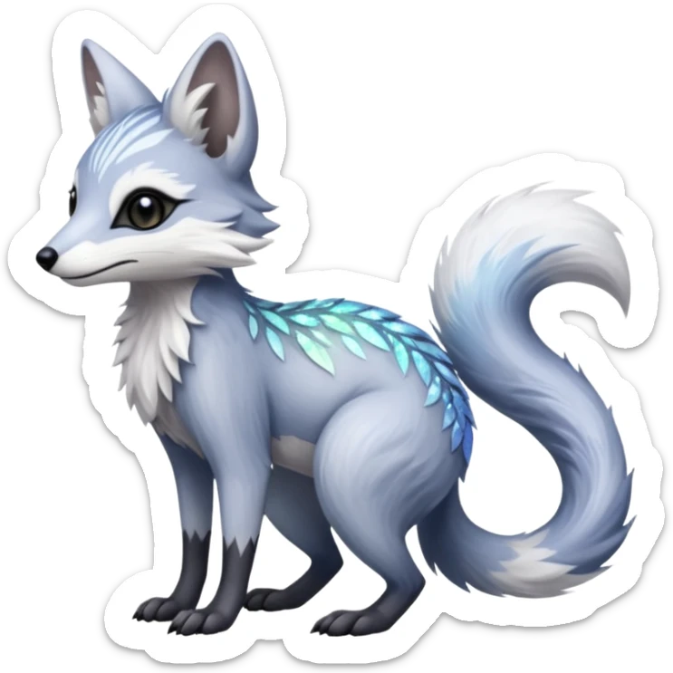 Planted Silvery Flossy Floral Icy Snowy Glacial Sparkle colorful iridescent white Fox-Numbat-Sergal-Lykoi-hybrid-fusion-animal-creature sticker