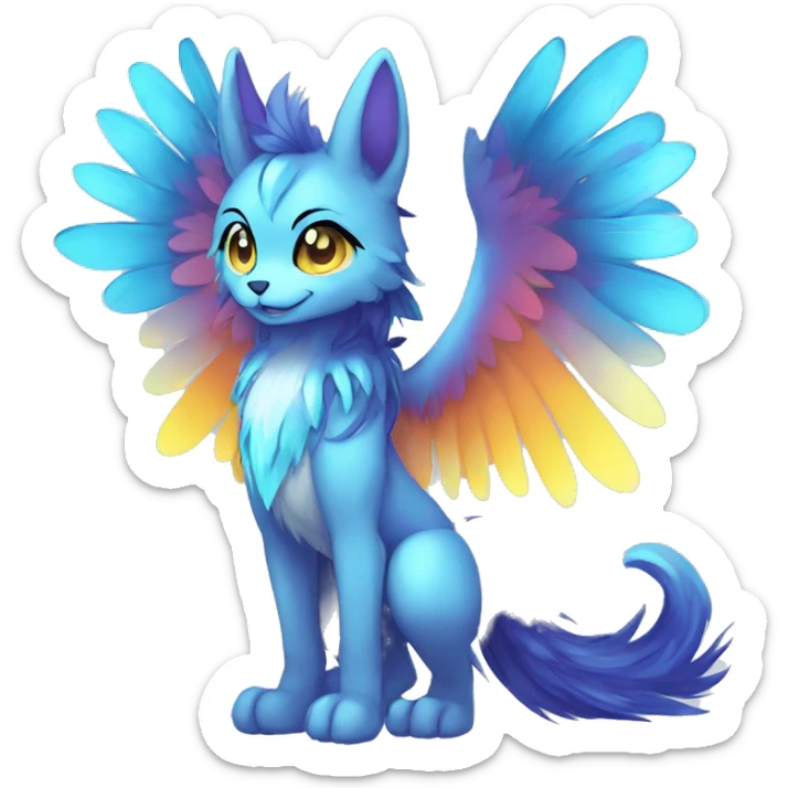 Anthro Sona Cool Cute Colorful Shy Winged Shiny Fakemon-Fantasy-Creature With Long Hair-Mane Full Body sticker