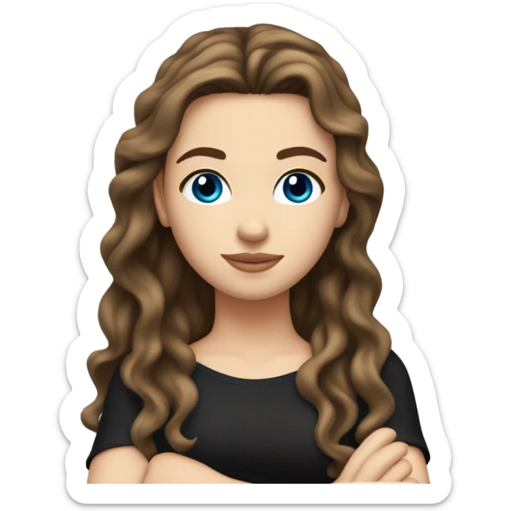 White girl with long wavy brunette hair, with blue eyes & wearing a black tube top doing the peace sign  sticker