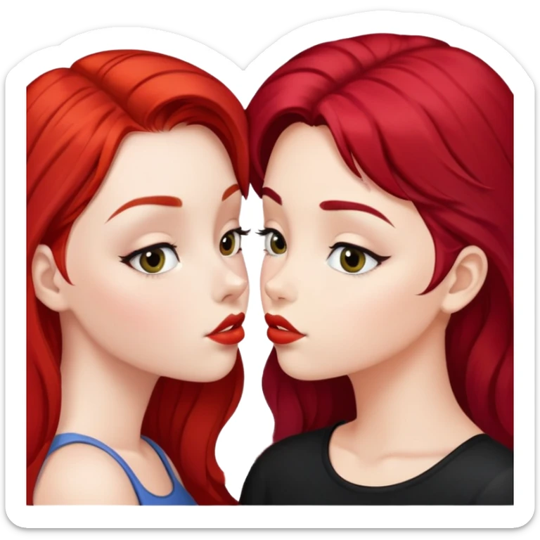 Girl with red hair kissing girl with black hair  sticker