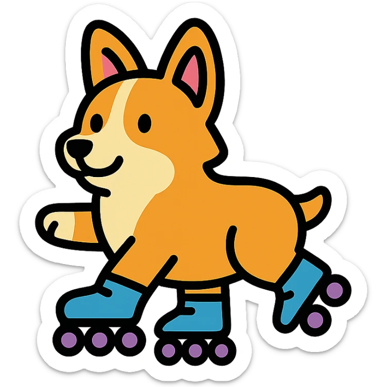 A corgi rollerskating sticker