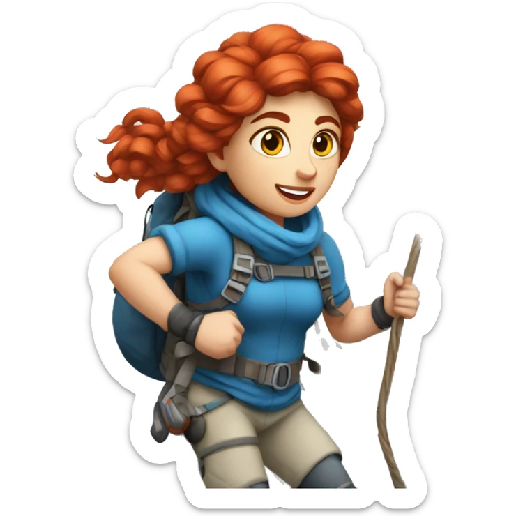 Greek Female winter mountaineer red hair white skin climbing with Greek Flag and Easter eggs basket sticker