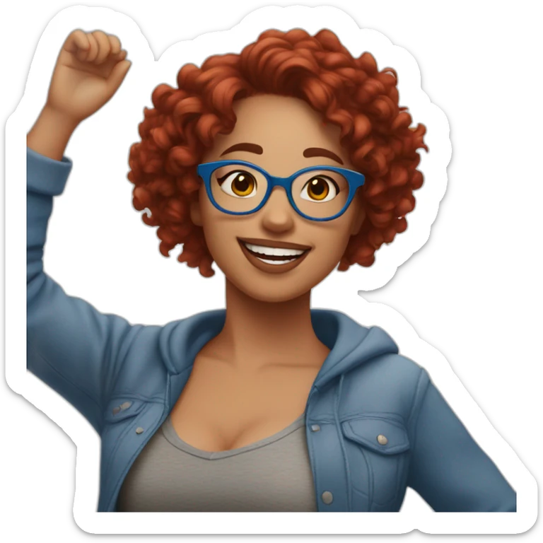 a-curvy-girl-with-dark-red-curly-hair-and-blue-glasses dancing with friends sticker