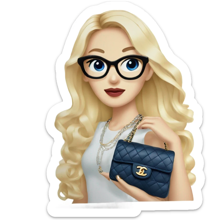 Blonde Chanel blue eyes Asian Girl with Birkin bag and Chanel necklace sticker
