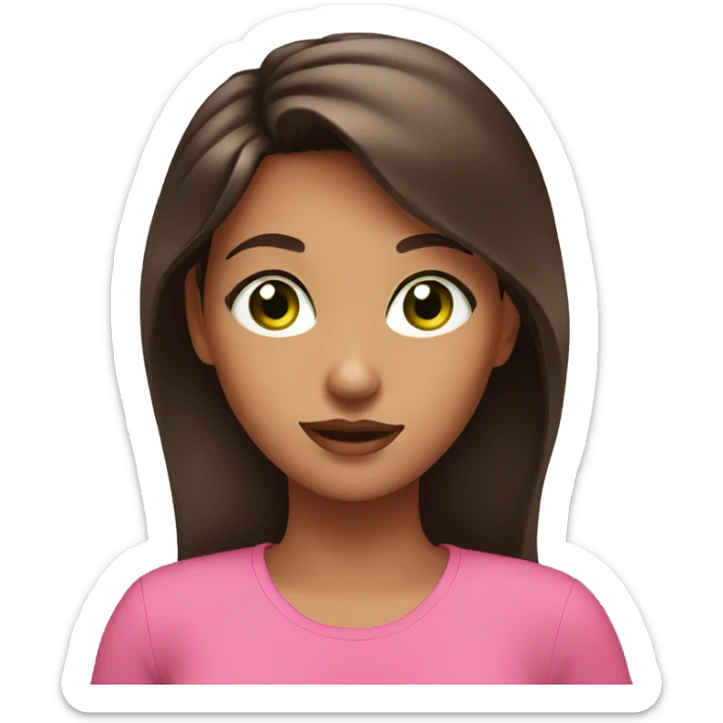 Brunette girl with a pink shirt and green eyes and gold hoop earrings sticker
