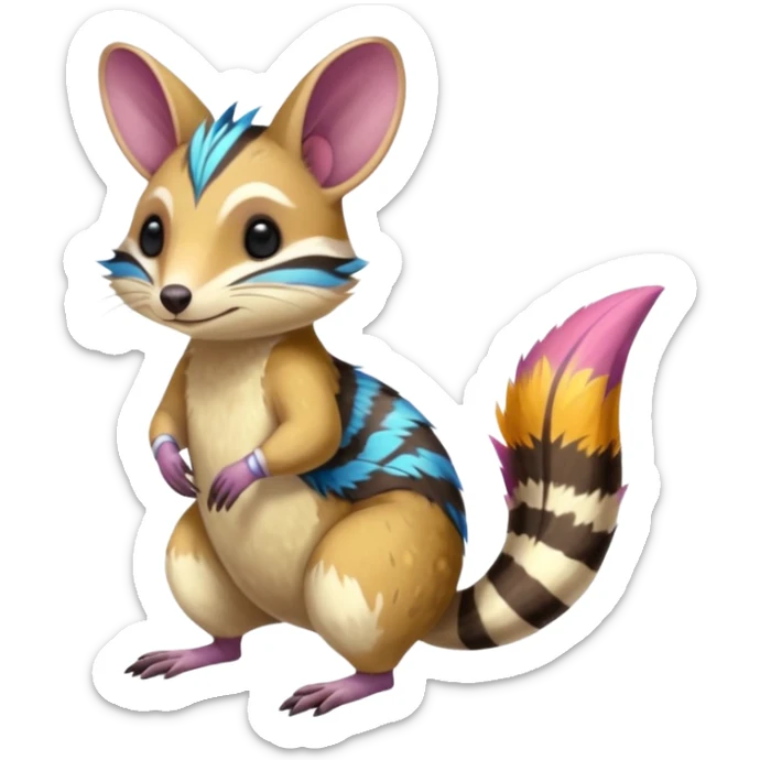 Tropical Exotic Colorful Floral Feathery Numbat-Bilby-Quoll-Furret-Fakémon-furry-fursona-creature (full body) sticker