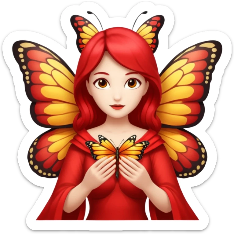 nature spirit woman dressed as butterfly herald red, wing sleeves spread sticker