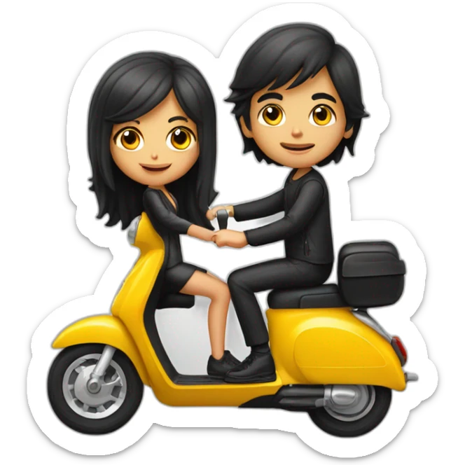 long hair boy and girl riding on black activa scooter sticker