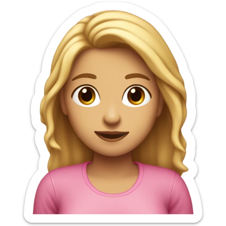 Chica linda con un moño rosa y el pelo rubio con una parte recogida y la otra no y con la piel pálida  sticker
