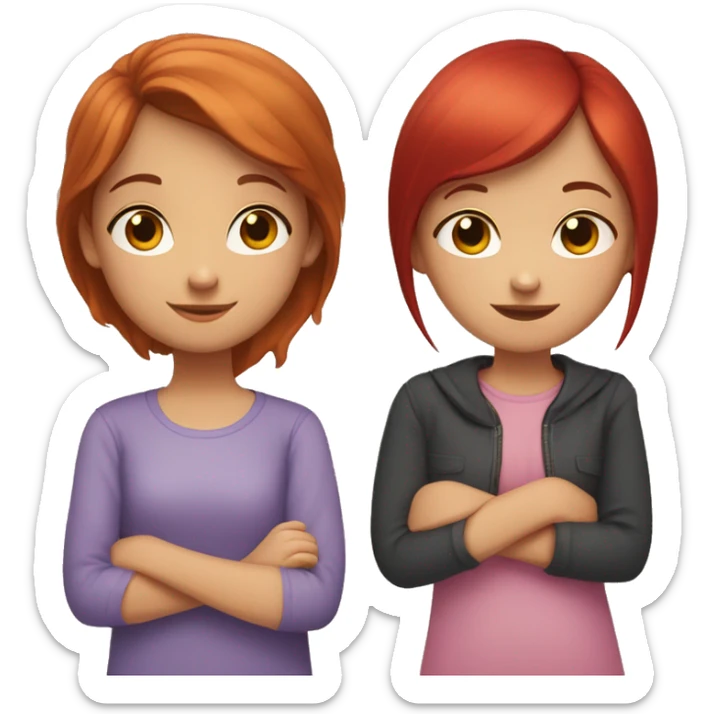 little sister with red hair and older sister with straight dark brown hair hugging each other   sticker