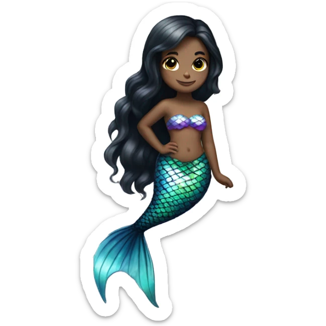 Iridescent mermaid white girl with black hair and iridescent tail sticker