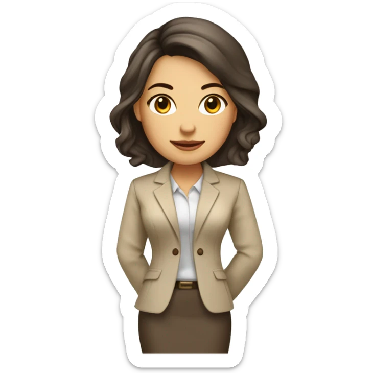 Arquitecto mujer tez blanca, cabello chino café vestida con un traje sastre beige sticker