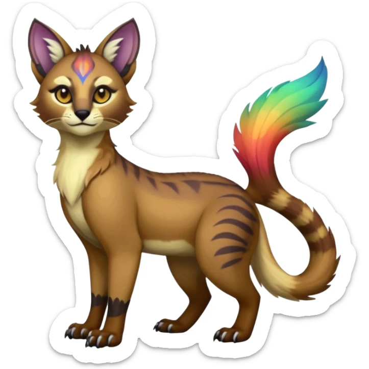 Colorful dark tropical tribal glorious iridescent divine exotic cute cool beautiful beautiful fantasy-caracal-civet-genet-sergal-vernid-Gryphon-Cacomistle-Trico-oncilla-animal-Fakémon-hybrid-fursona (full body) sticker