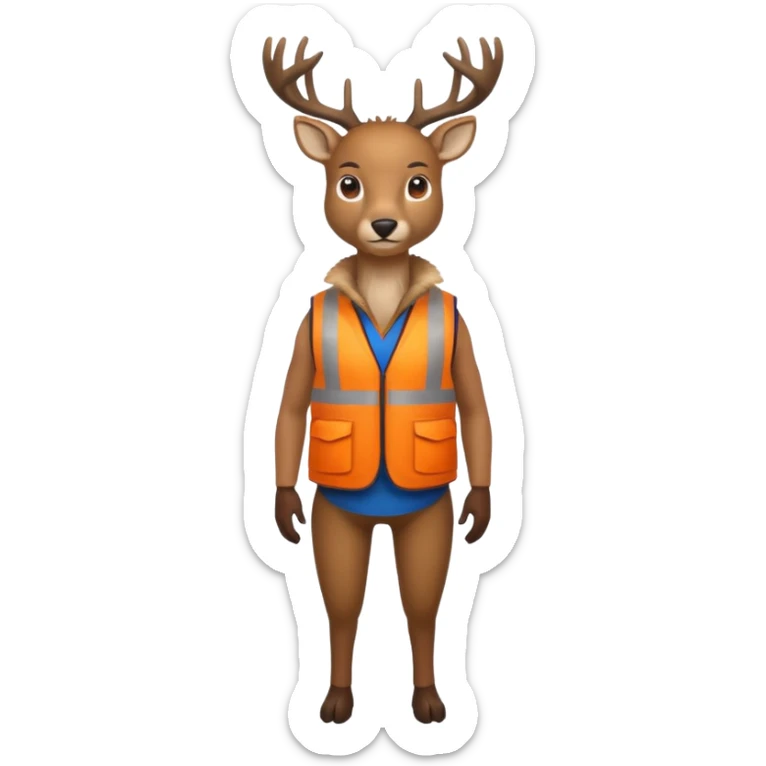 crea una mascota de equipo que sea un venado de cuerpo completo y lleve un chaleco con el nombre de telamon que en el chaleco diga telamon, el chaleco de color naranja sticker