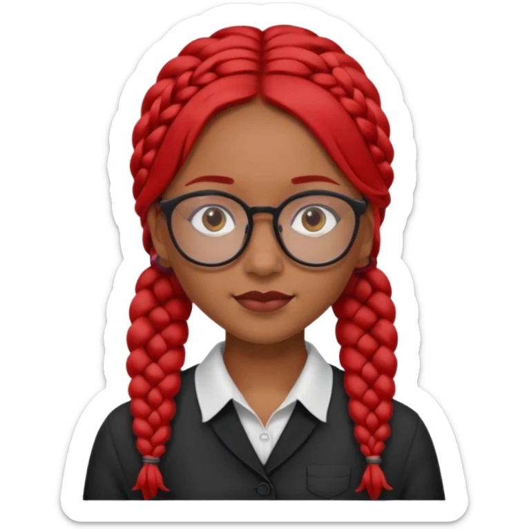 Dark Tan girl with long red plaits and red rmmed  glasses head neck and shoulder shot only sticker