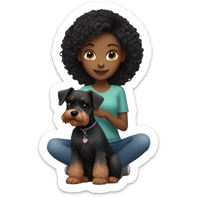 Black girl with ginger hair holding mini schnauzer dog  sticker