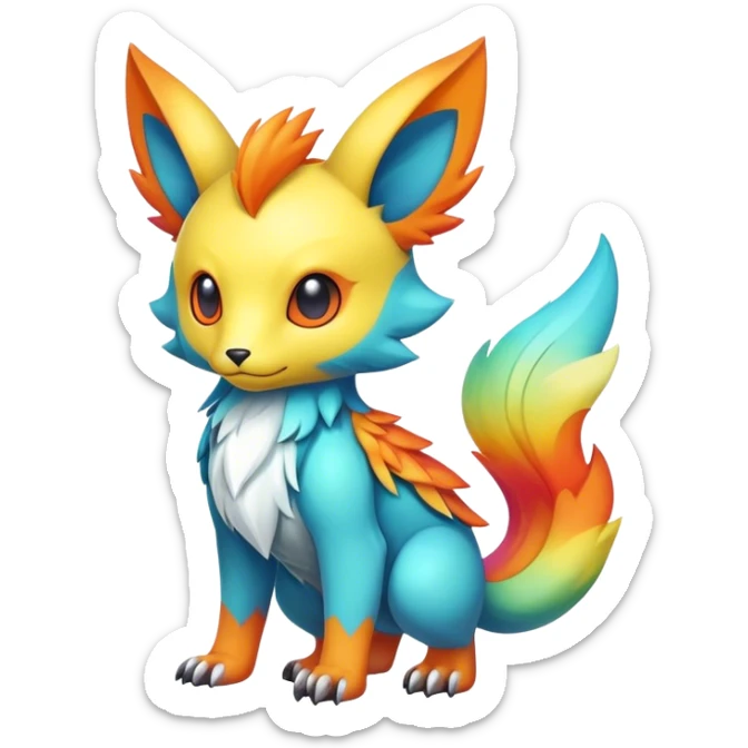 Cute cool colorful fantasy animal hybrid Fakemon full body sticker