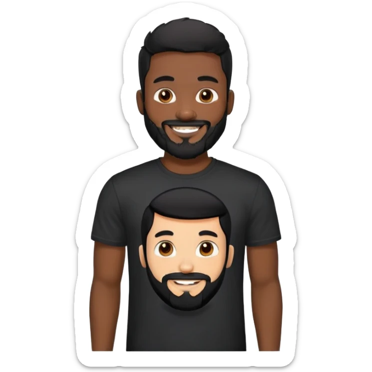 người đàn ông 30 tuổi,áo đen, da đen, tóc cắt cua màu đen, mặt cười vui vẻ, râu quai nón khá dày màu đen sticker
