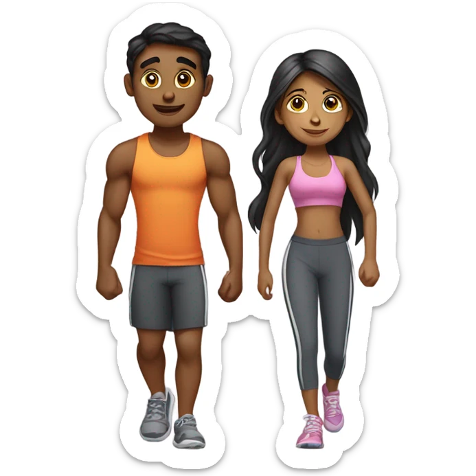 two Indians one girl and one boy going to the gym together sticker