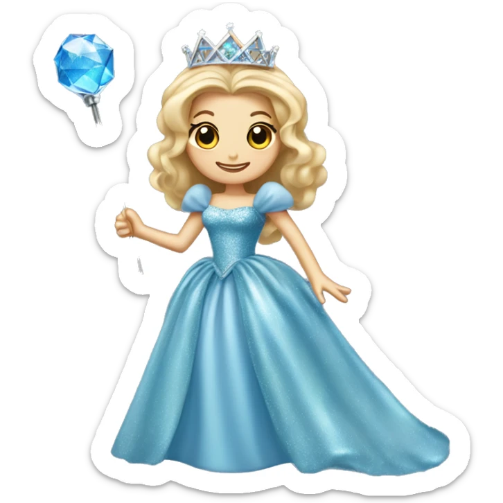 Glinda the good witch wicked with sparkly blue ball gown dress and silver tiara and silver wand  sticker